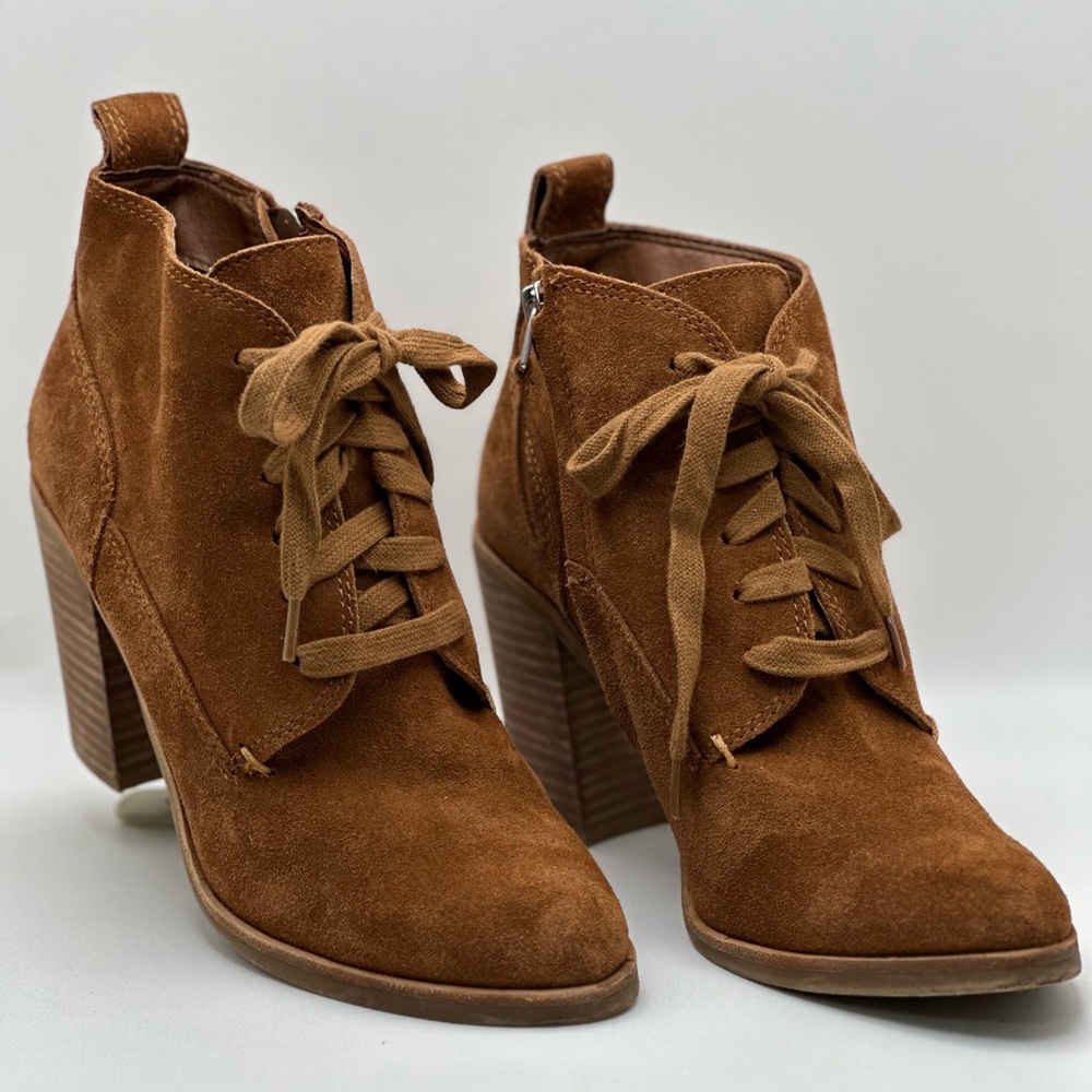 Dolce Vita Womens Suede Lace-up Side Zip Block heel Leather Booties Brow…